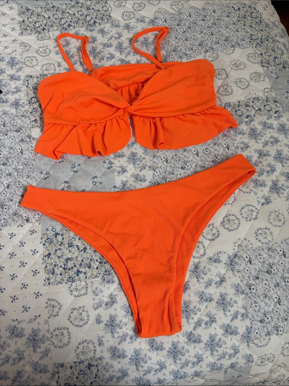 Bright Orange Ruffled Bikini Set
